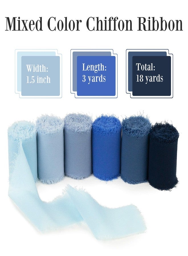 Mlurcu Handmade Fringe Chiffon Silk Ribbon - 1.5 Inch x 3Yd, Multi-Blue (Baby, French, Dusty, Dark, Royal, Navy) for Wedding Invitation, Flower Bouquets, Gift Wrapping, Baby Shower - Image 2